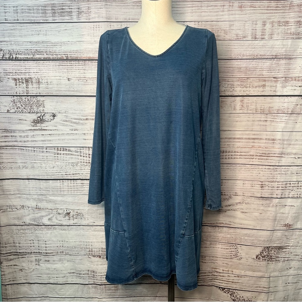 J Jill Pure Jill Indigo Dress Small‎ Lyocell Blend Lagenlook Mini Dress Blue